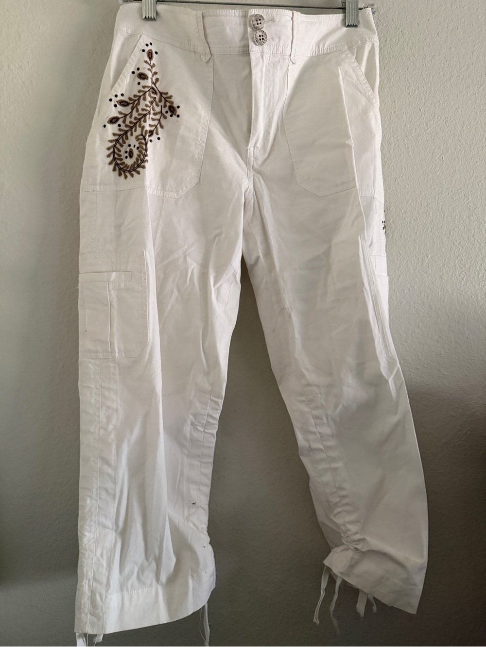 Tribal Capri Pant White Embroidered Y2K Cargo 6